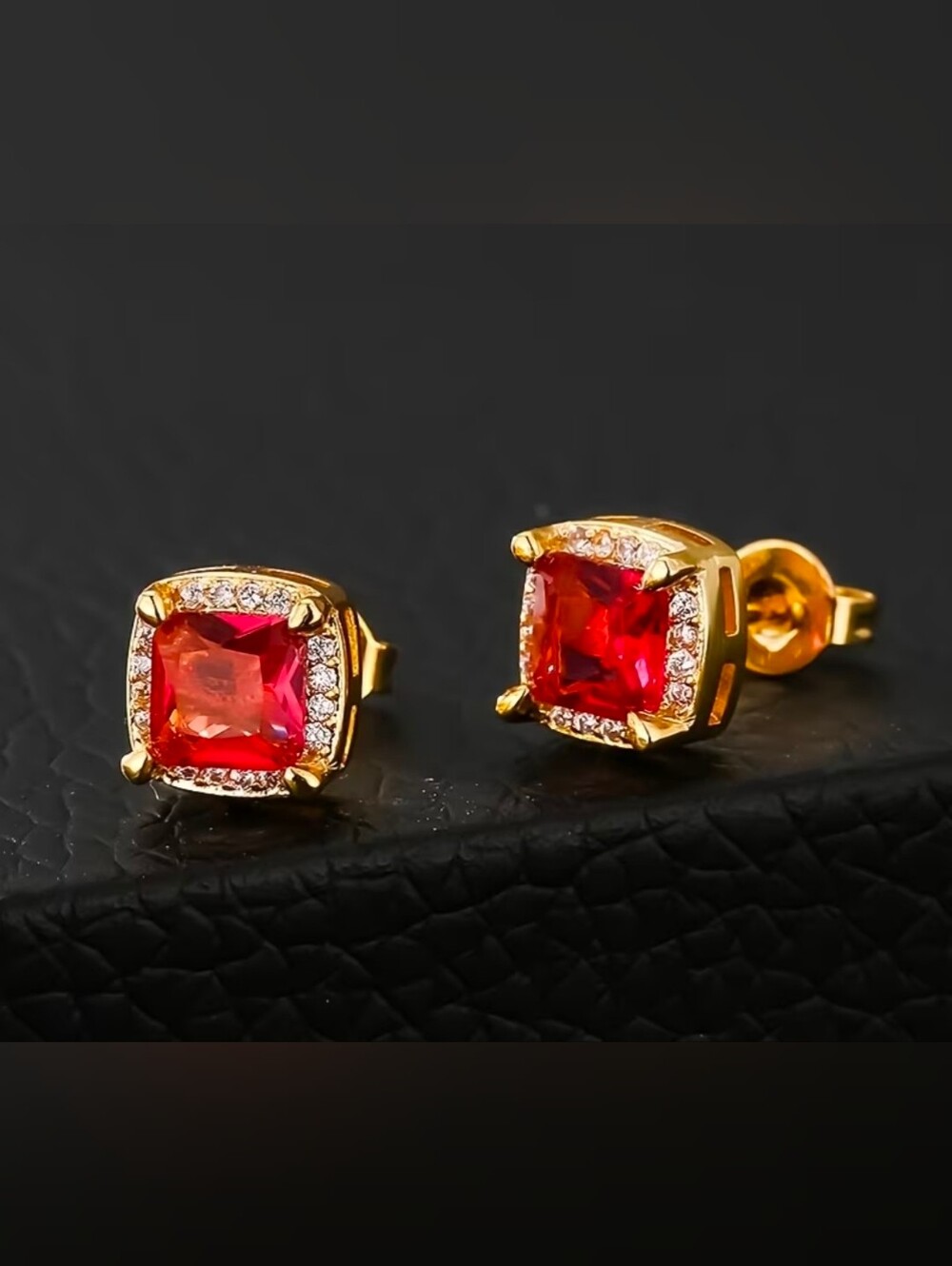 $8 Each Or Bundle 5/$20 Gold-Plated Red Square Stud Earrings